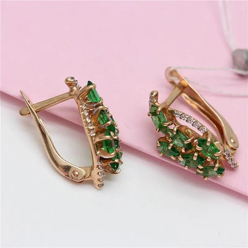 Purple Inlaid Emerald Earrings 14K Rose-Plated Women's Jewelry