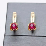 Purple Classic Style Red Gem Earrings 14K Rose Plated Jewelry