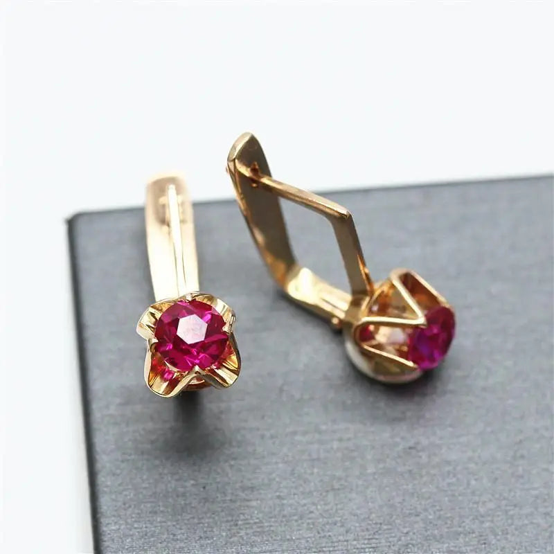 Purple Classic Style Red Gem Earrings 14K Rose Plated Jewelry