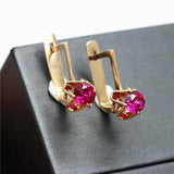 Purple Classic Style Red Gem Earrings 14K Rose Plated Jewelry