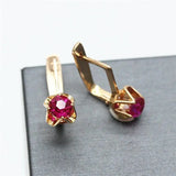 Purple Classic Style Red Gem Earrings 14K Rose Plated Jewelry