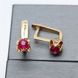Purple Classic Style Red Gem Earrings 14K Rose Plated Jewelry