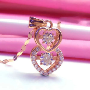 Romantic Double Heart Pendant Rose Crystal Necklace