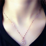 Romantic Double Heart Pendant Rose Crystal Necklace