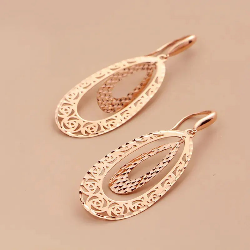 Plated 14K Rose Double Layer Droplet Earrings for Women