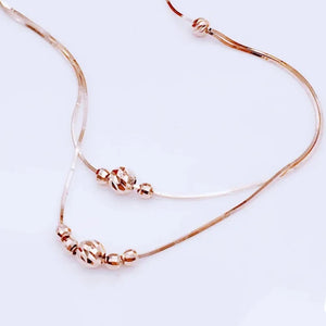 Double Layer Purple Bead Chains Necklace 14K Rose Plated Pendant