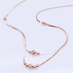 Double Layer Purple Bead Chains Necklace 14K Rose Plated Pendant