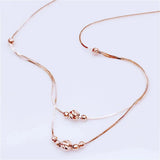Double Layer Purple Bead Chains Necklace 14K Rose Plated Pendant