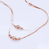 Double Layer Purple Bead Chains Necklace 14K Rose Plated Pendant