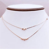 Double Layer Purple Bead Chains Necklace 14K Rose Plated Pendant
