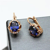 Purple Earings Plated 14K Rose Inlaid Dazzling Gem Earrings