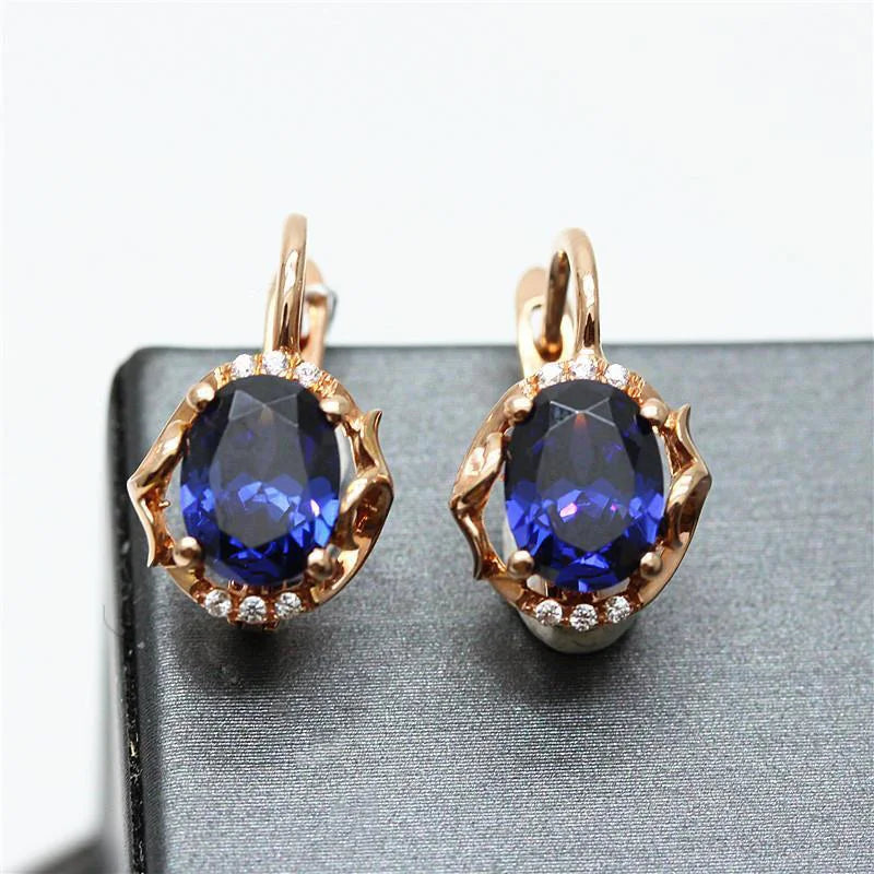 Purple Earings Plated 14K Rose Inlaid Dazzling Gem Earrings