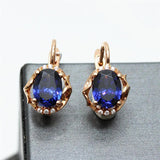 Purple Earings Plated 14K Rose Inlaid Dazzling Gem Earrings