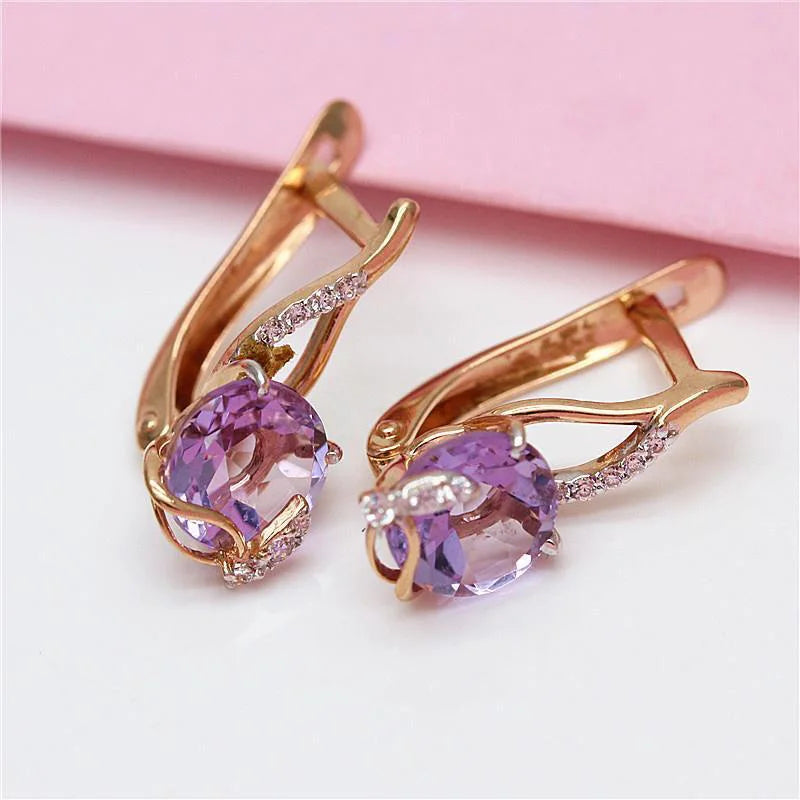 Purple Amethyst Earrings 14K Rose Gold Plated Women's Jewelry