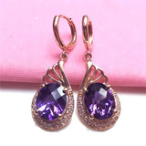 Purple 14K Rose Gem Earrings for Women Wedding Engagement
