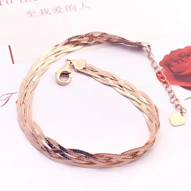 Purple Glossy Chain Bracelet 14K Rose Wide Charm Party Jewelry