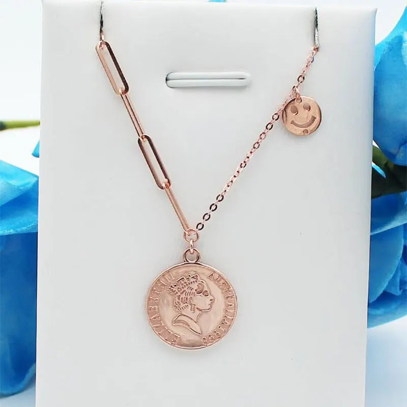 Purple Glossy Round Pendant 14K Rose Necklace Charm Party Jewelry Gift