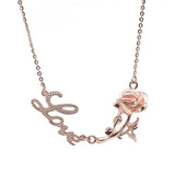 Purple Glossy Rose Letter Necklace 14K Rose Plated Wedding Jewelry