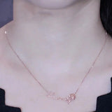 Purple Glossy Rose Flower Letter Necklace Pendant 14K Rose Plated