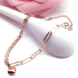 Purple Heart-shaped Chain Bracelet 14K Rose Plated Romantic Charm Jewelry