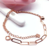 Purple Heart Chain Bracelet 14K Rose Plated Romantic Charm Jewelry