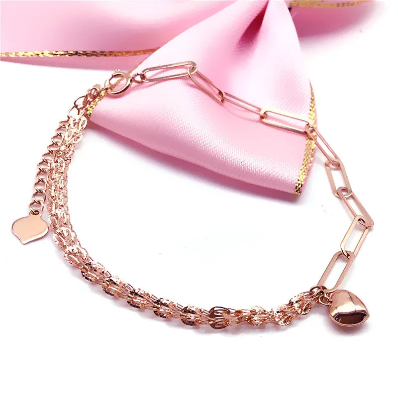 Purple Heart-shaped Chain Bracelet for Women 14K Rose Plated