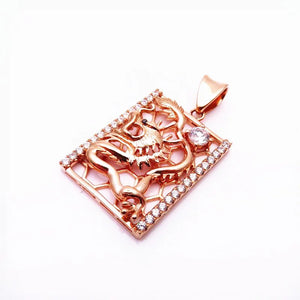 14K Rose Gold Plated Square Dragon Necklace Hollow Crystal Classic Jewelry