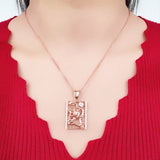14K Rose Gold Plated Square Dragon Necklace Hollow Crystal Classic Jewelry