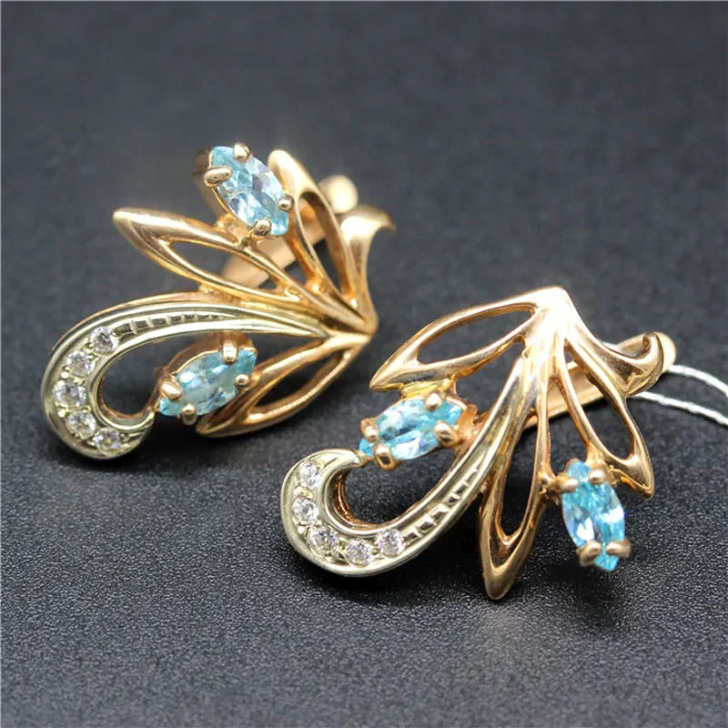 Purple Inlaid Gemstone Rose Earrings Plated 14K Wedding Charm Jewelry