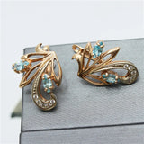 Purple Inlaid Gemstone Rose Earrings Plated 14K Wedding Charm Jewelry
