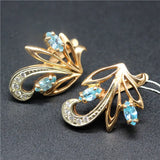 Purple Inlaid Gemstone Rose Earrings Plated 14K Wedding Charm Jewelry