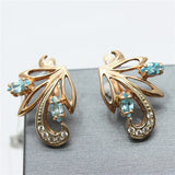 Purple Inlaid Gemstone Rose Earrings Plated 14K Wedding Charm Jewelry