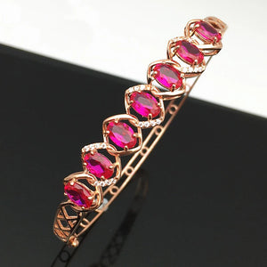 Purple Crystal Oval Ruby Bracelet 14K Rose Plated