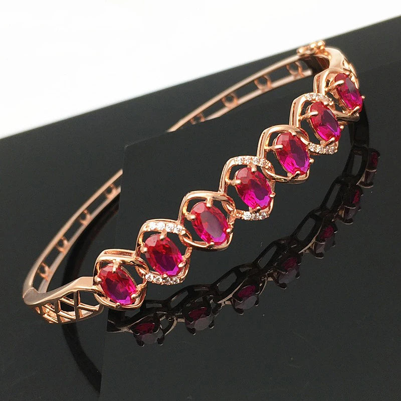 Purple Crystal Oval Ruby Bracelet 14K Rose Plated