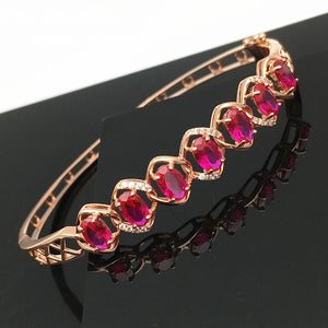 Purple Crystal Oval Ruby Bracelet 14K Rose Plated Wedding Jewelry