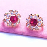 Purple Crystal Ruby Flower Earrings 14K Rose Gold Sweet Style Engagement Party J