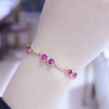 Purple Inlaid Ruby Bracelet 14K Rose Crystal Charm Jewelry
