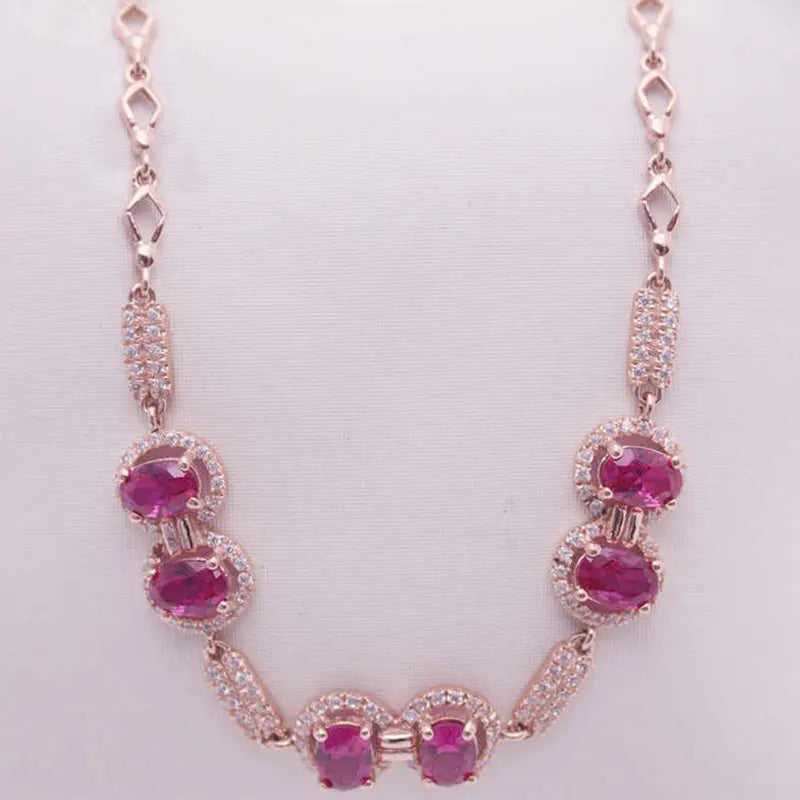 14K Rose Crystal Ruby Bracelet for Women Wedding Jewelry