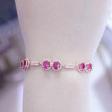 Purple Inlaid Ruby Bracelet 14K Rose Crystal Charm Jewelry