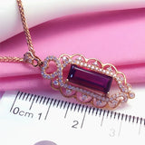Purple Square Ruby Pendant Chain Necklace Romantic Crystal 14K Rose