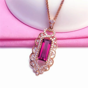 Purple Square Ruby Pendant Chain Necklace Romantic Crystal 14K Rose