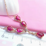 Purple Ruby Necklace 14K Rose Chain Water Drop Pendant Dinner Wedding