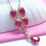 Purple Ruby Necklace 14K Rose Chain Water Drop Pendant Dinner Wedding