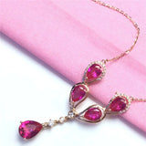 Purple Ruby Necklace 14K Rose Pendant Chain Water Drop Delicate Dinner Wedding