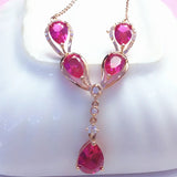 Purple Ruby Necklace 14K Rose Pendant Chain Water Drop Delicate Dinner Wedding