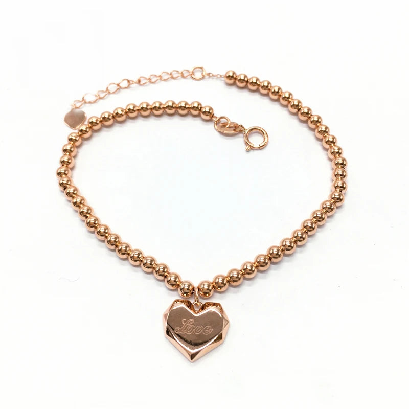 Purple Heart Charm Bracelet 14K Rose Gold Jewelry
