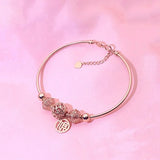 Purple Bead Cai Pendant Bracelet 14K Rose Plated Charm Jewelry