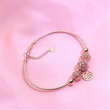Purple Bead Cai Pendant Bracelet 14K Rose Plated Charm Jewelry