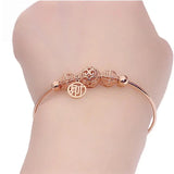 Purple Bead Cai Pendant Bracelet 14K Rose Plated Charm Jewelry