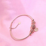 Purple Bead Cai Pendant Bracelet 14K Rose Plated Charm Jewelry